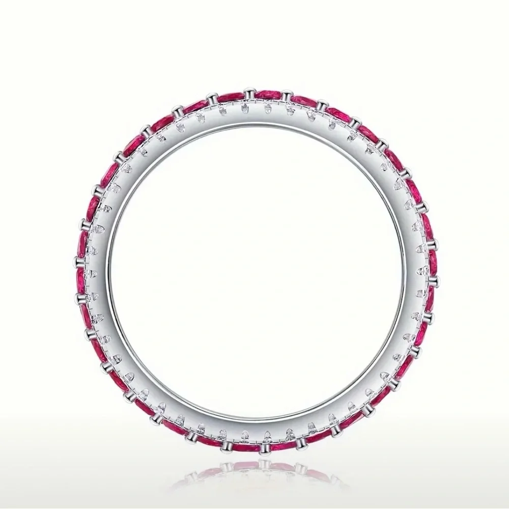 NWT Certified S925 Silver 3-Row Moissanite Ruby Inlaid Full Ring
